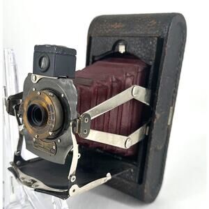 Vintage Kodak Folding Pocket Camera with Maroon Bellows & Leather EKC Case